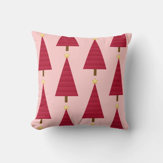 Coussin Sapin de Noël moderne en damas rouge profond (Recto)