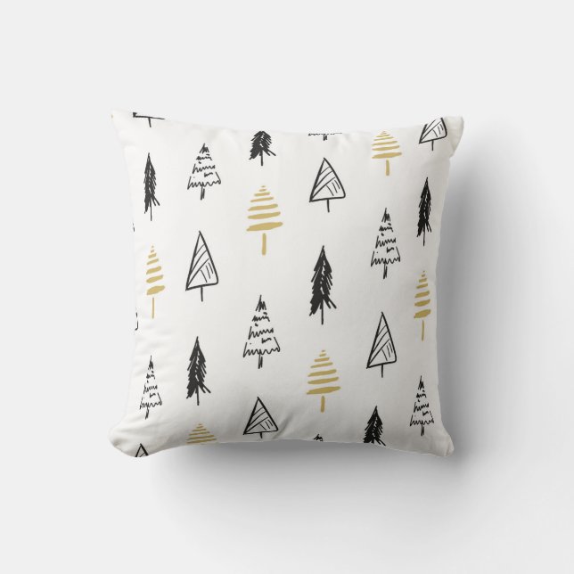 Coussin Sapin de Noël moderne motif noir or (Recto)
