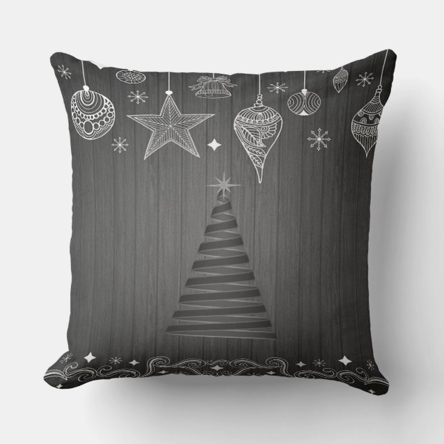 Coussin Sapin de Noël, ornements de Noël blancs (Recto)