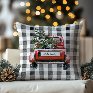 Coussin Sapin de Noël personnalisé avec camion rouge