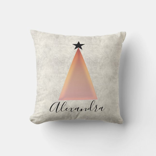 Coussin Sapin de Noël Rose Gold Marbre Nom (Recto)