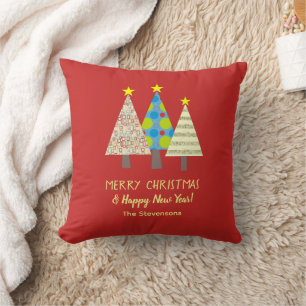 Coussin Sapin de Noël rouge personnalisé pour les Fêtes