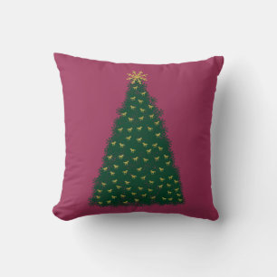 Coussin Sapin de Noël vert, Chevaux galopants dorés, Sangr