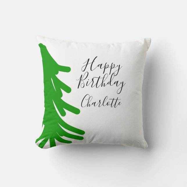 Coussin Sapin de Noël vert joyeux anniversaire décembre hi (Recto)