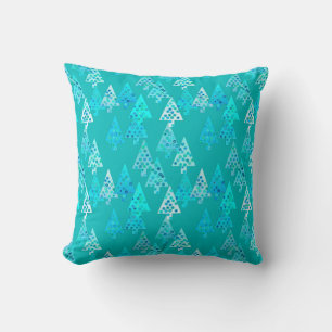 Coussin Sapins de Noël à fleurs modernes - turquoise