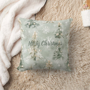 Coussin Sapins de Noël Arcs Dorés Flocons de Neige