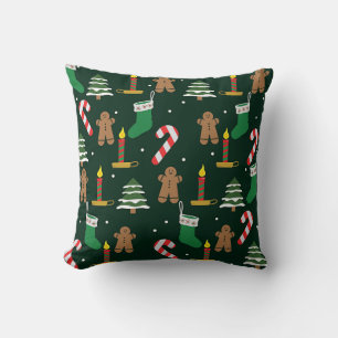Coussin Sapins de Noël avec des bonshommes en pain d'épice