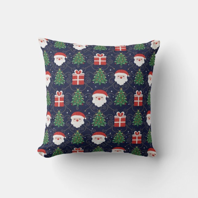 Coussin Sapins de Noël et cadeaux de Père Noël  (Recto)