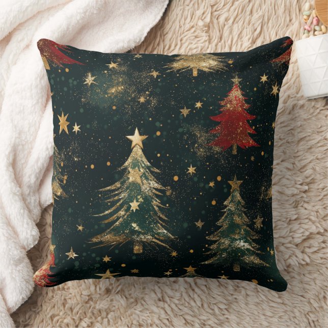 Coussin Sapins de Noël et Étoiles Pailletés (2) (Couverture)