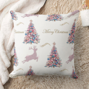 Coussin Sapins de Noël et Renne Pastel Brillants