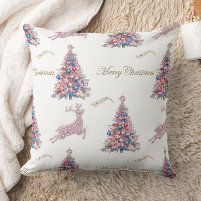 Coussin Sapins de Noël et Renne Pastel Brillants  (Couverture)