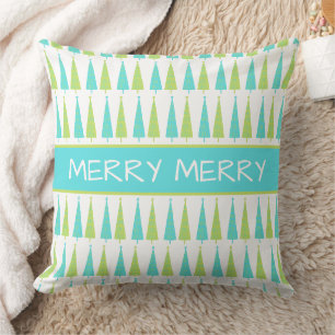 Coussin Sapins de Noël Personnalisés Teal et Vert Citron