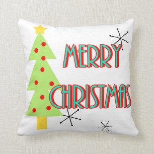 Coussin sapins de noël rétro modernes du milieu du siècle