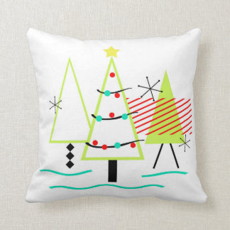Coussin sapins de noël rétro modernes du milieu du siècle