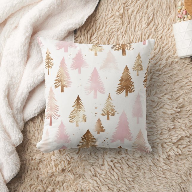 Coussin Sapins de Noël rose et or (Couverture)