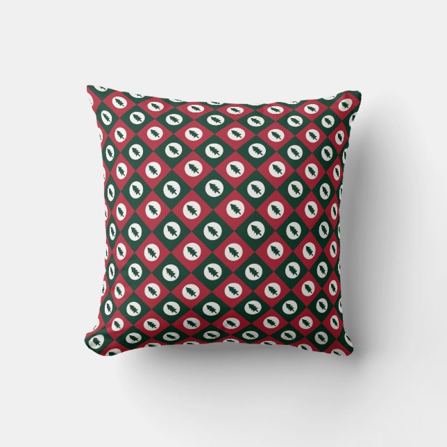 Coussin Sapins de Noël Rouge Vert et Blanc Motif (Recto)