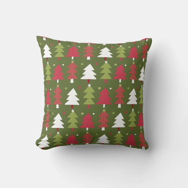 Coussin Sapins de Noël Rouges Blancs et Verts  (Recto)