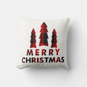 Coussin Sapins de Noël rustiques rouges à carreaux buffle