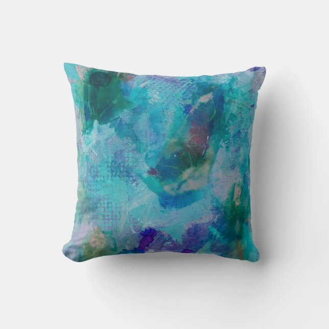 Coussin Sarcelle d'hiver d'Aqua et carreau abstrait de (Recto)