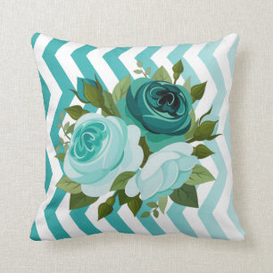 Coussin Sarcelle d'hiver rose florale d'aqua du bouquet