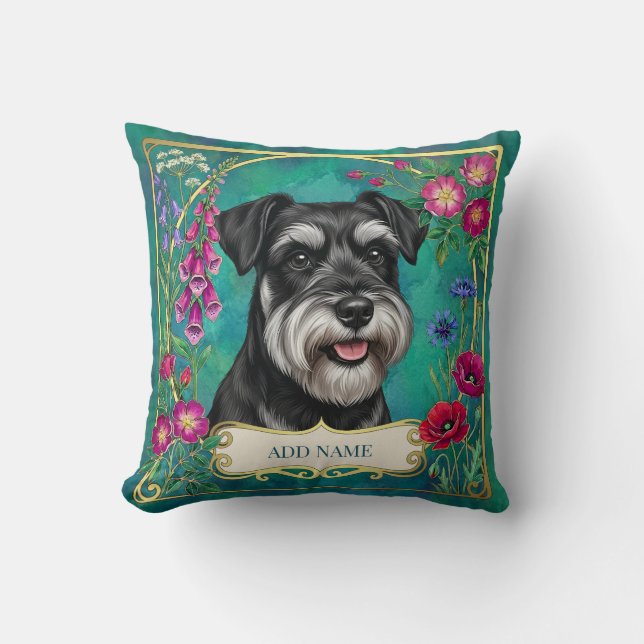 Coussin sarcelle personnalisé schnauzer argent et  (Recto)
