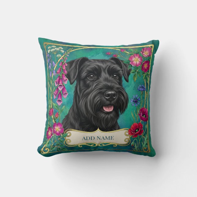 Coussin sarcelle personnalisé Schnauzer noir (Recto)