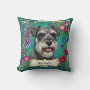 Coussin sarcelle personnalisé Schnauzer sel et poi