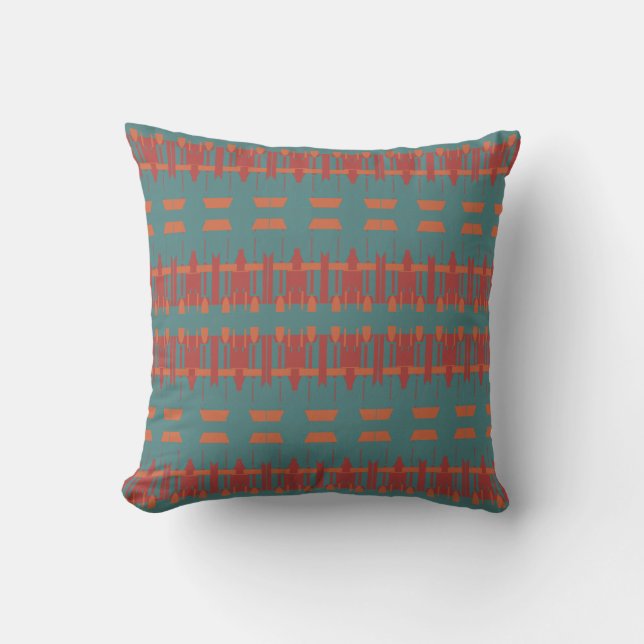 Coussin Sarcelle Rouge foncé Orange Turquoise Méditerranée (Recto)
