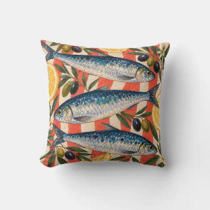Coussin Sardine Citron Pique-Nique Rayures Corail