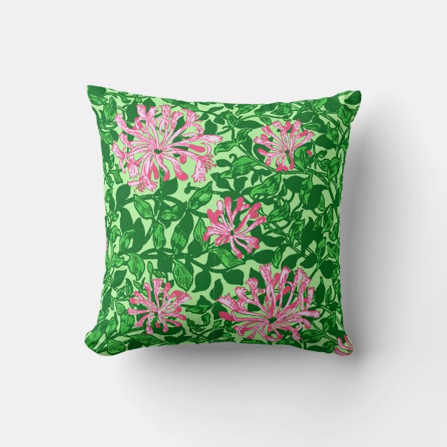 Coussin Sarrasin de William Morris, rose et vert (Recto)
