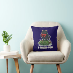 Coussin "Sarve ta peau" Arbre de Noël drôle de chat noir