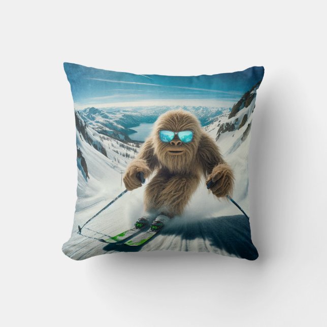 Coussin Sasquatch le skieur (Recto)