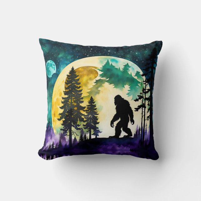 Coussin Sasquatch Pleine lune sur la montagne (Recto)