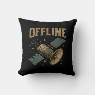 Coussin Satellite Rétro Cassé "HORS LIGNE" Art Spatial