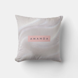 Coussin Satin Blanc Pailleté Élégant Personnalisé