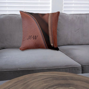 Coussin Satin Brun et Fausse Peau Non Fermée