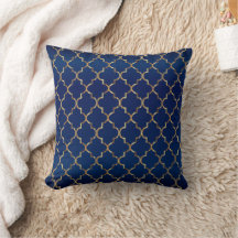 Satin Marine Blue & Gold Quatrefoil Motif