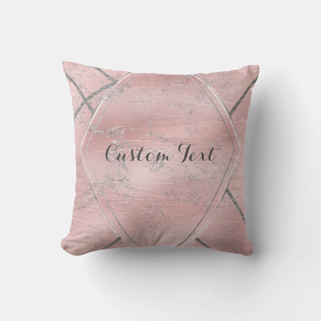 Coussin Satin Rose Et Argent Pailleté Style Designer Glamo (Recto)
