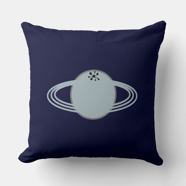 Coussin Saturne moderne et élégant sur bleu marine (Recto)