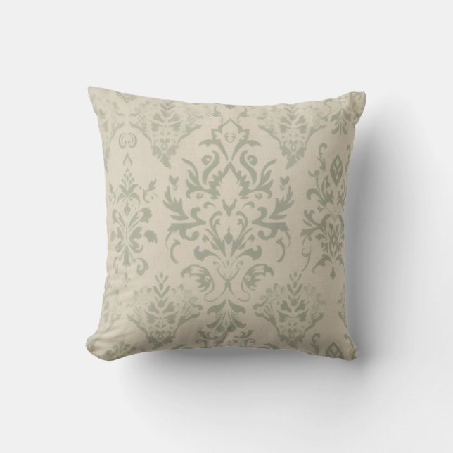 Coussin Sauge Douce Damassé Décoratif (Recto)