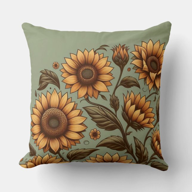 Coussin Sauge et Tournesols (Recto)