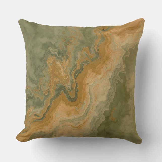 Coussin Sauge Vert Olive Jaune Moutarde Imprimé (Recto)