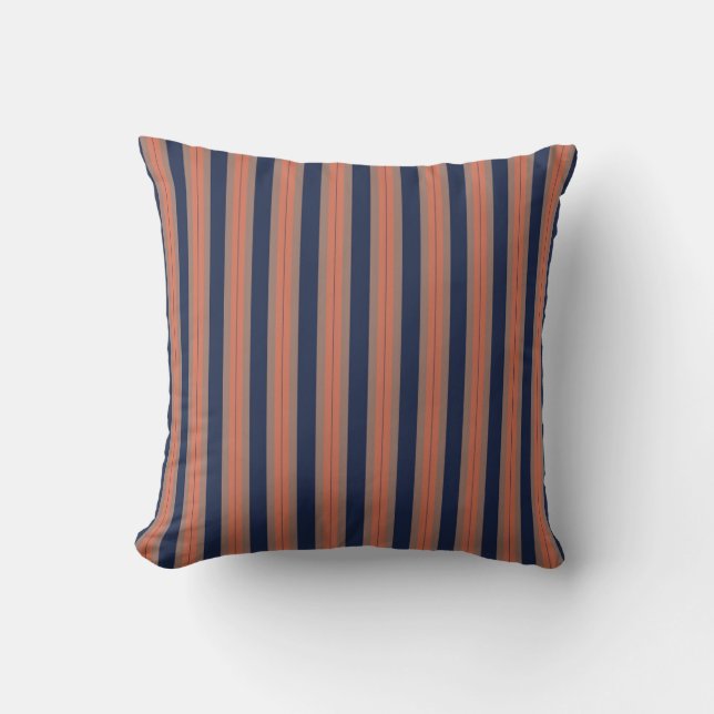 Coussin Saumon, corail et rayures bleues (Recto)