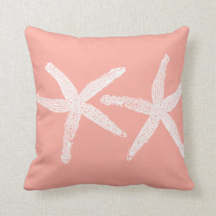 Coussin Saumon d'étoiles de mer blanc Pink Orange Beach Cu