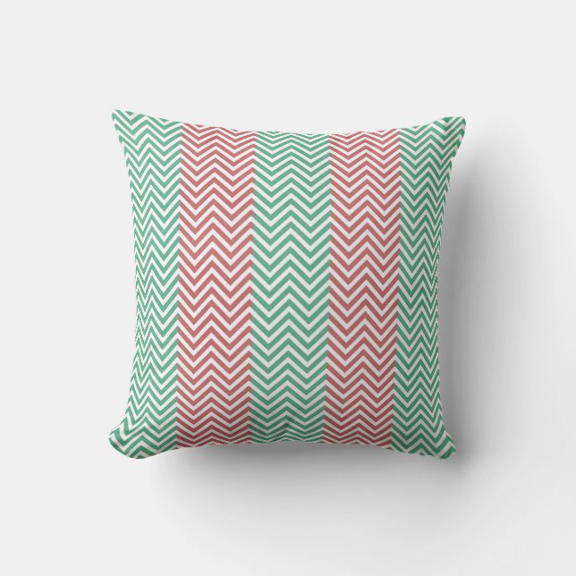 Coussin Saumon et vert Chevron rayé Zig Zags (Recto)