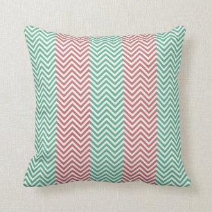 Coussin Saumon et vert Chevron rayé Zig Zags