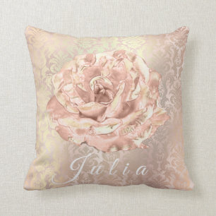 Coussin Saumon nacré de lux de damassé de fleur rose d'o