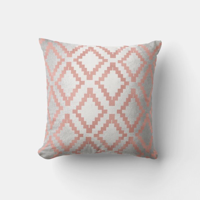 Coussin Saumon Rose Or Ethnic Blush Grey Argent (Recto)