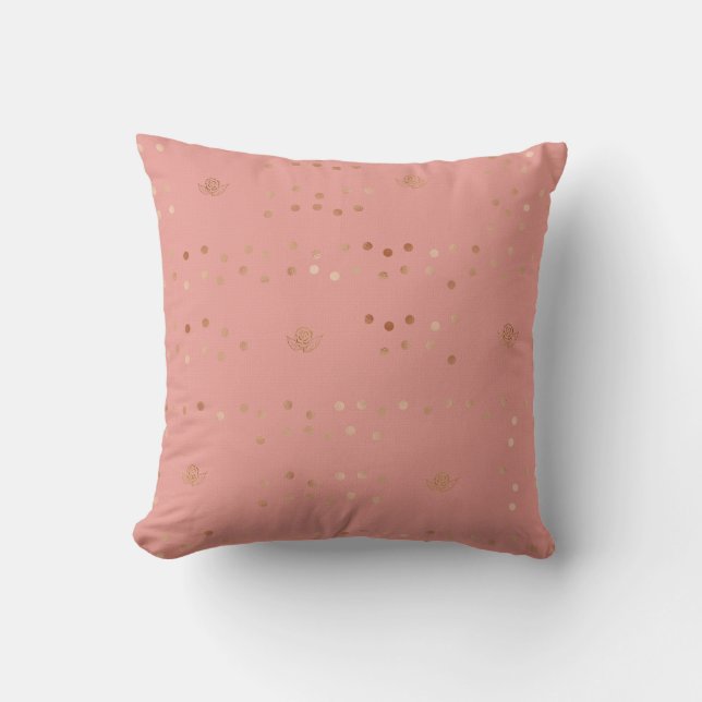 Coussin Saumon Rose Rose Or Roses Dots Confetti (Recto)