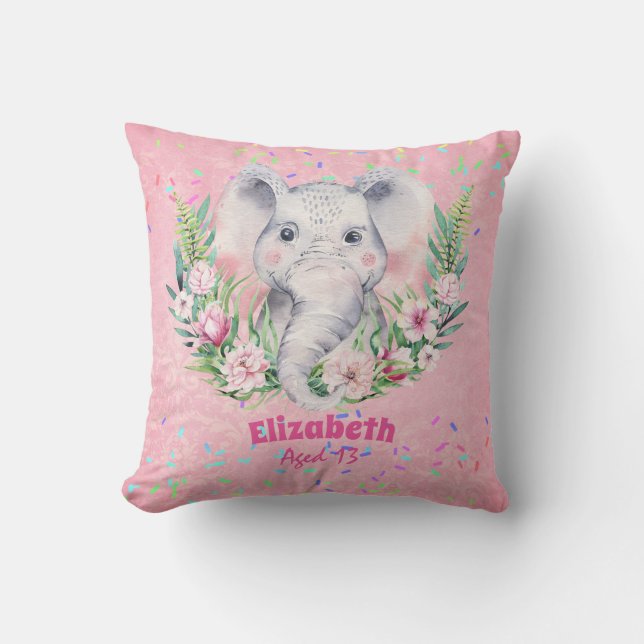Coussin Saupoudrer Elephant Boho Floral Girls NOMMÉ Cadeau (Recto)